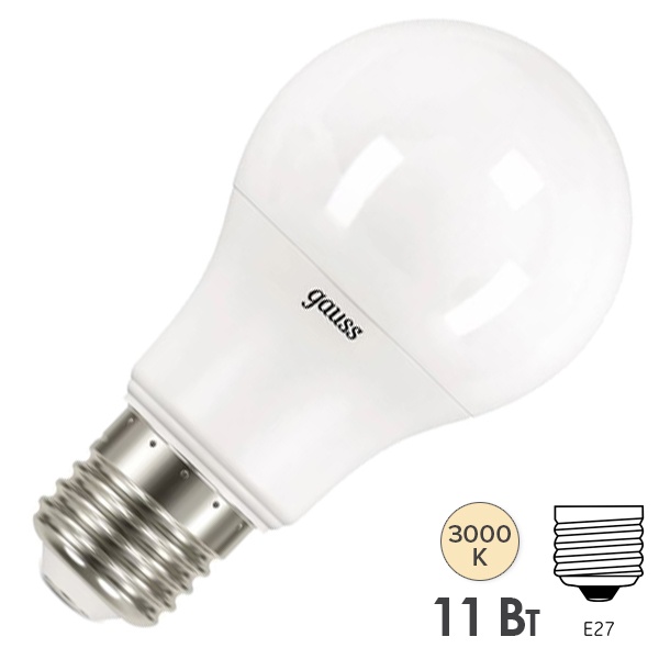 Лампа светодиодная Gauss LED A60 11W 3000K 220V E27 DIM тепло-белый свет