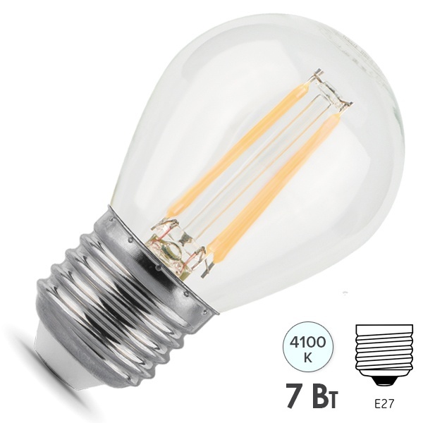Лампа филаментная светодиодная шарик Gauss 7W 4100K 220V E27 прозрачная