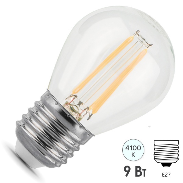 Лампа филаментная светодиодная шарик Gauss 9W 4100K 220V E27 прозрачная