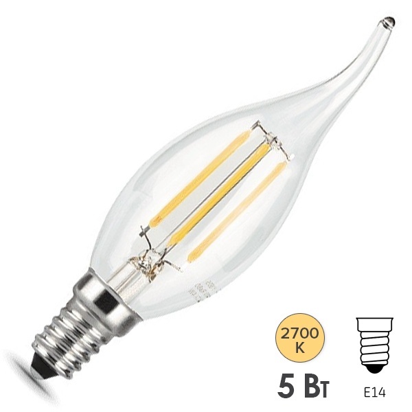 Лампа филаментная светодиодная свеча на ветру Gauss LED 5W 2700K E14 420lm dimmable