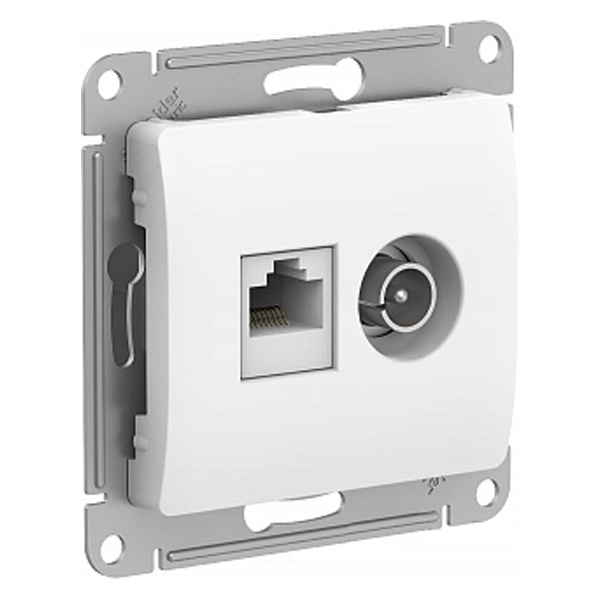 Розетка двойная SE Glossa ТВ + компьютерная RJ45 кат.5E механизм, белый