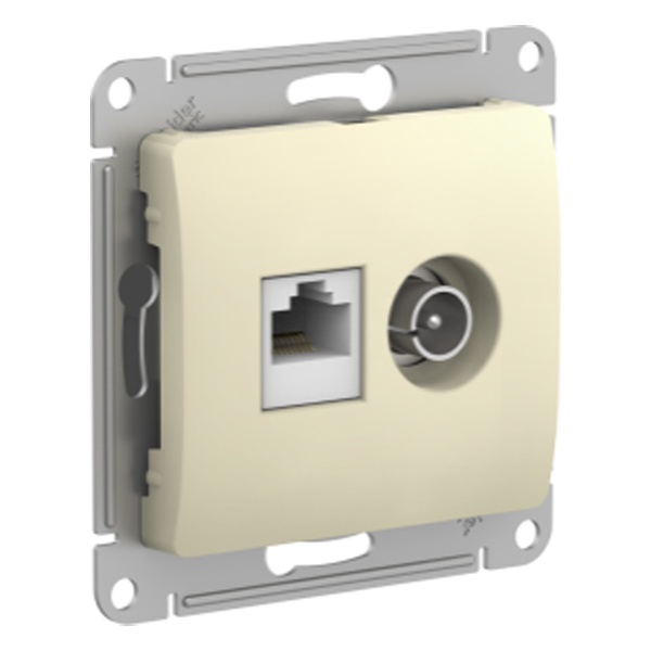 Розетка двойная SE Glossa ТВ + компьютерная RJ45 кат.5E механизм, бежевый