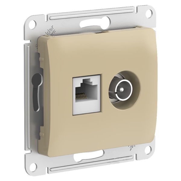 Розетка двойная SE Glossa ТВ + компьютерная RJ45 кат.5E механизм, титан