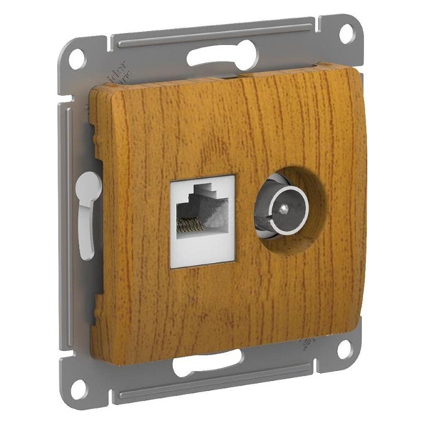 Розетка двойная SE Glossa ТВ + компьютерная RJ45 кат.5E механизм, дерево дуб