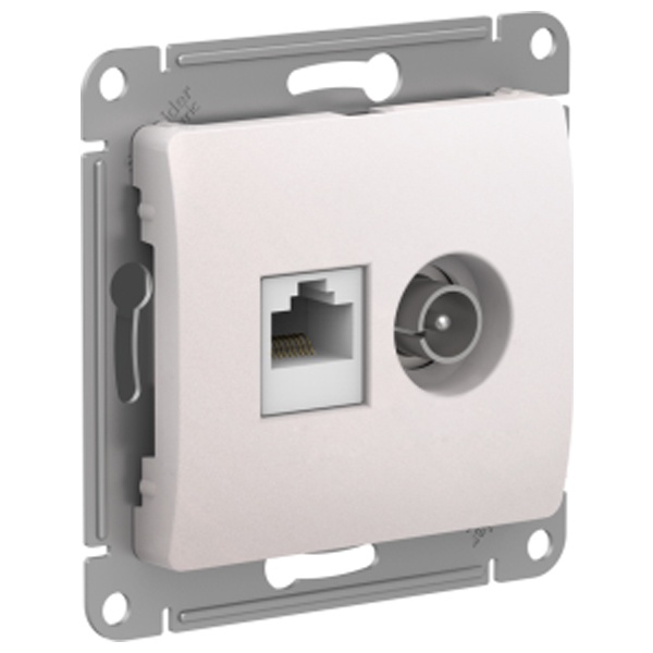 Розетка двойная SE Glossa ТВ + компьютерная RJ45 кат.5E механизм, перламутр
