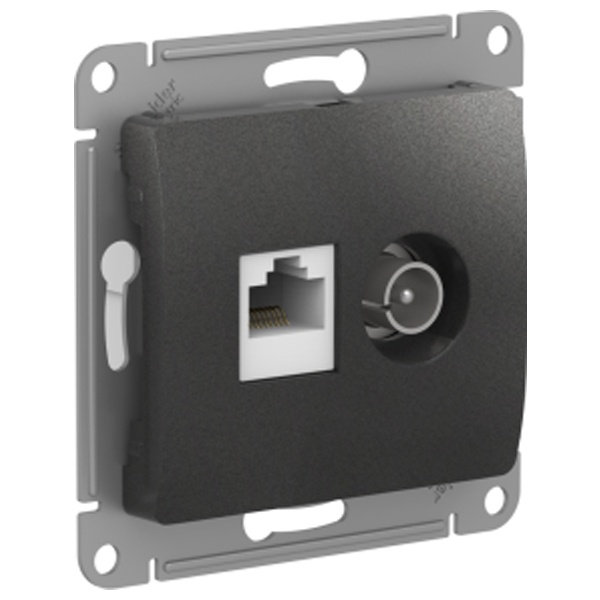 Розетка двойная SE Glossa ТВ + компьютерная RJ45 кат.5E механизм, антрацит
