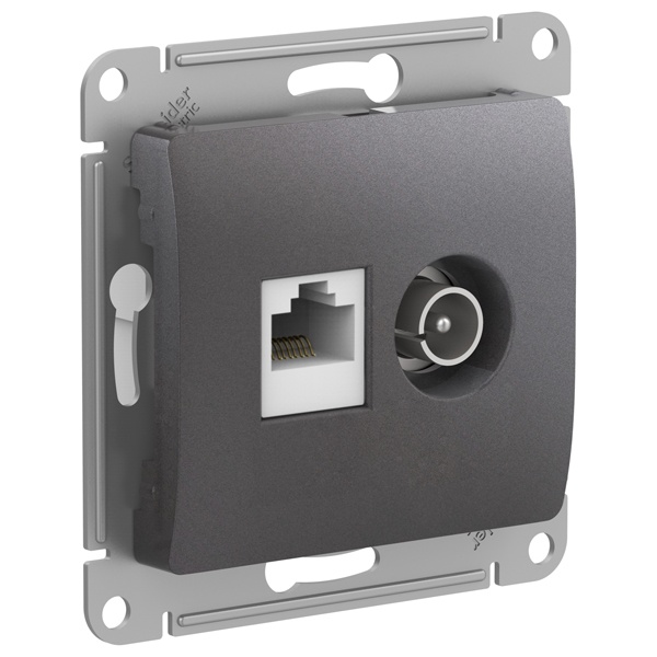 Розетка двойная SE Glossa ТВ + компьютерная RJ45 кат.5E механизм, графит