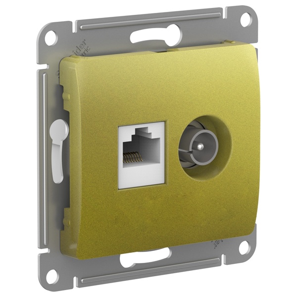 Розетка двойная SE Glossa ТВ + компьютерная RJ45 кат.5E механизм, фисташковый