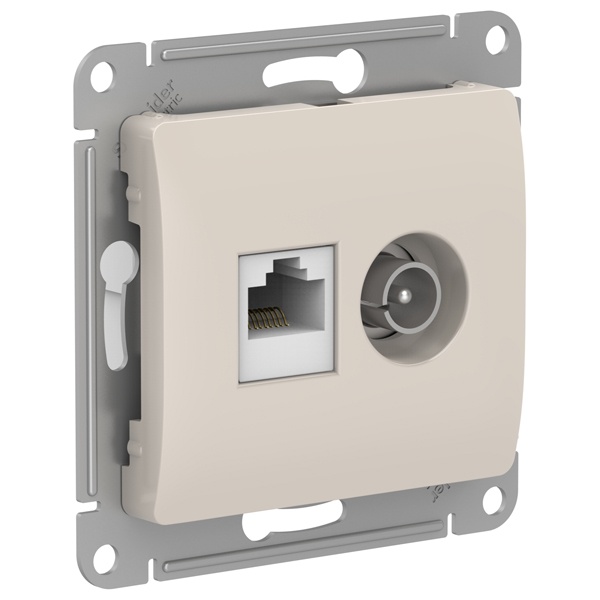 Розетка двойная SE Glossa ТВ + компьютерная RJ45 кат.5E механизм, молочный