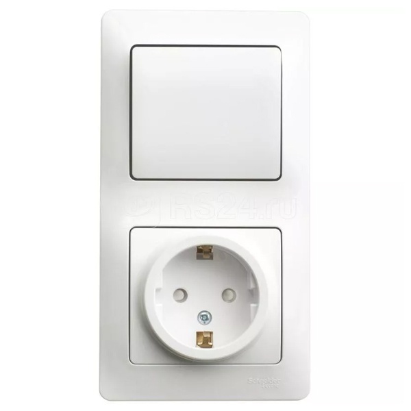 Блок SE Glossa: одноклавишный выключатель 10A + розетка с заземлением 16A в сборе, б