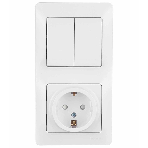 Блок SE Glossa: двухклавишный выключатель 10A + розетка с заземлением 16A в сборе, б