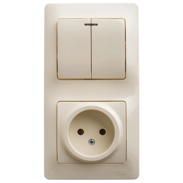 Блок SE Glossa: 2-х выключатель с подсветкой 10A + розетка без заземления 16A в сборе