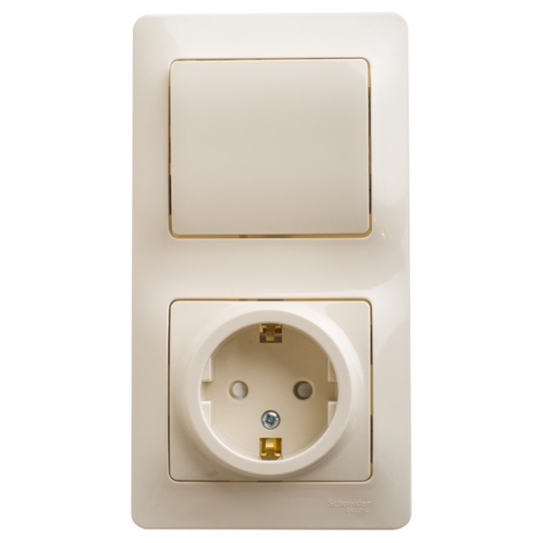 Блок SE Glossa: одноклавишный выключатель 10A + розетка с заземлением 16A в сборе, б