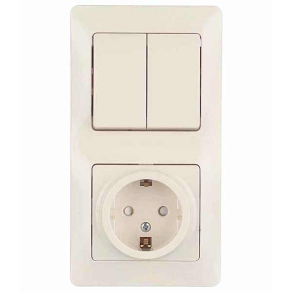 Блок SE Glossa: двухклавишный выключатель 10A + розетка с заземлением 16A в сборе, б