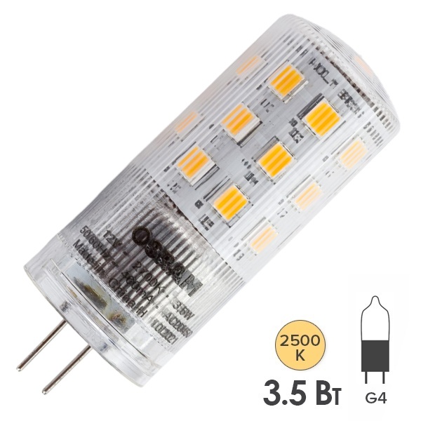 Лампа светодиодная Osram LED STAR PIN 40 3.5W 2700K 12V G4 450Lm d18x50mm теплый свет