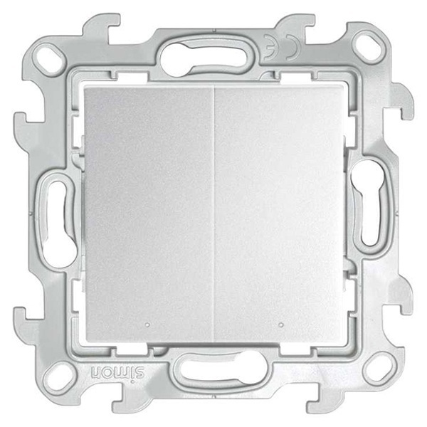 Двухклавишный выключатель Simon 24 Harmonie с подсветкой, алюминий