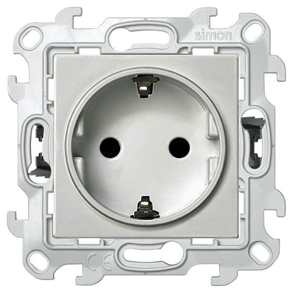 Розетка Simon 24 Harmonie 2К+З с защитными шторками Push&Go, алюминий