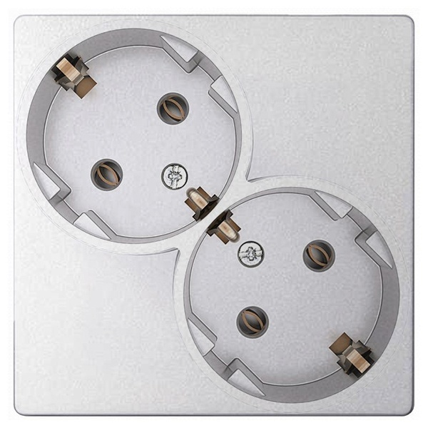 Розетка Simon 24 Harmonie 2х2К+З Schuko без защитных шторок, алюминий
