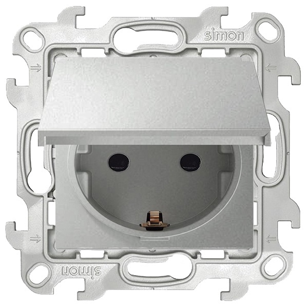 Розетка Simon 24 Harmonie 2К+З IP44 Push&Go, алюминий