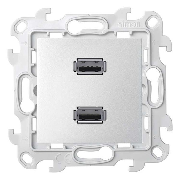 Розетка 2xUSB 2.0 для передачи данных цвета алюминий S24 Harmonie