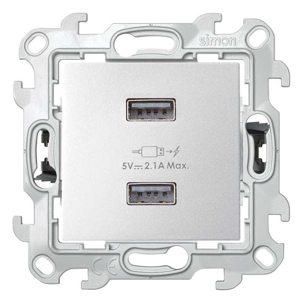 Розетка Simon 24 Harmonie 2хUSB, алюминий