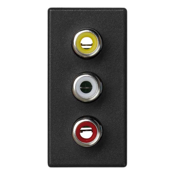 Плата Simon K45 с 3-мя разъёмами RCA (черный, красный, белый), винты, 22,5х45мм, графит