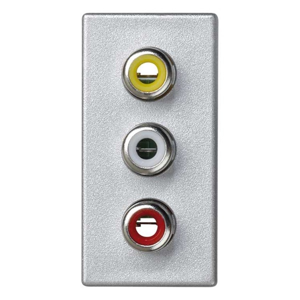 Плата Simon K45 с 3-мя разъёмами RCA (черный, красный, белый), винты, 22,5х45мм, алюминий