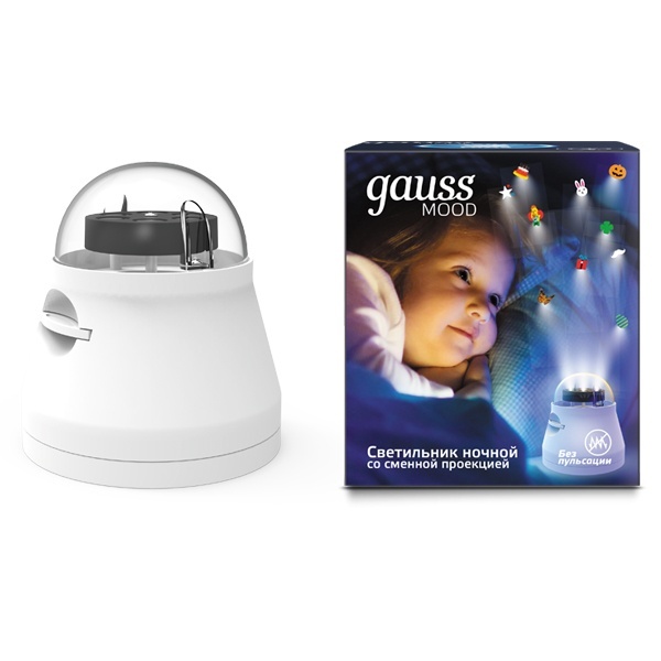 Светильник Gauss со сменной проекцией с кабелем электропитания и выключателем, 4W, белый