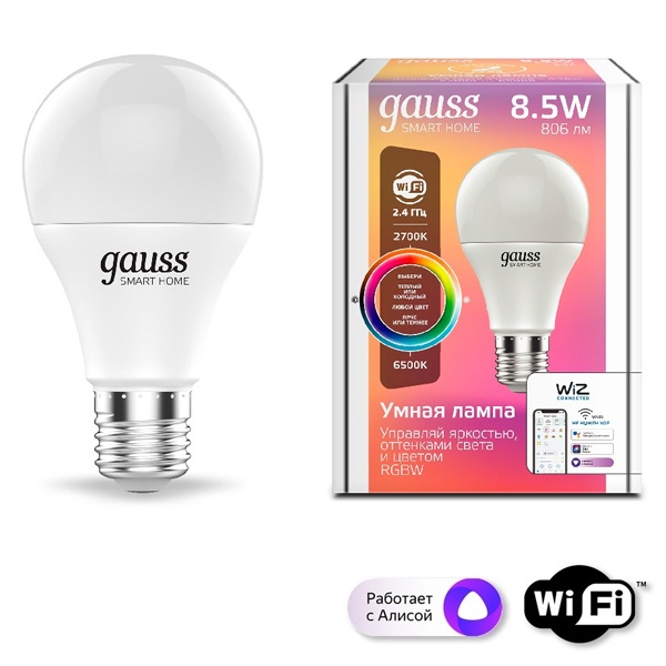 Светодиодная лампа Gauss Smart Home RGBW E27 A60 8.5 Вт 2700-6500K