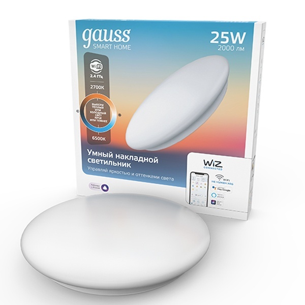 Светильник светодиодный стационарный (накладной) Gauss Smart Home тип CCT+DIM 25 Вт