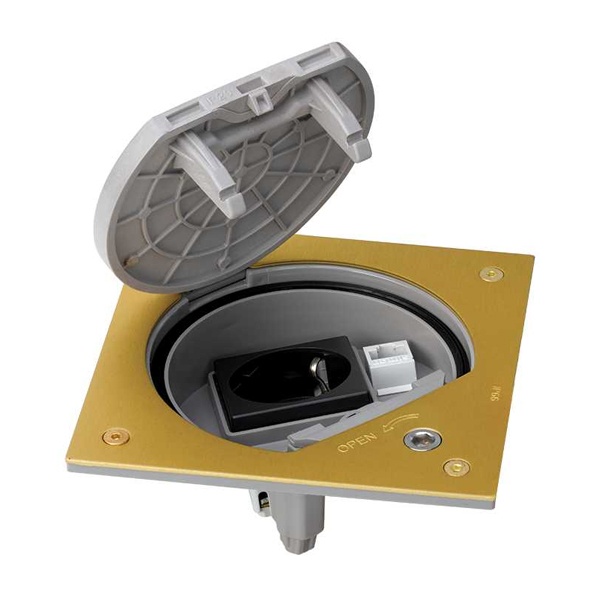 Лючок пылевлагозащищенный Simon IP66 с замком с розеткой К45 2к+з и RJ45 кат.5e UTP латунь