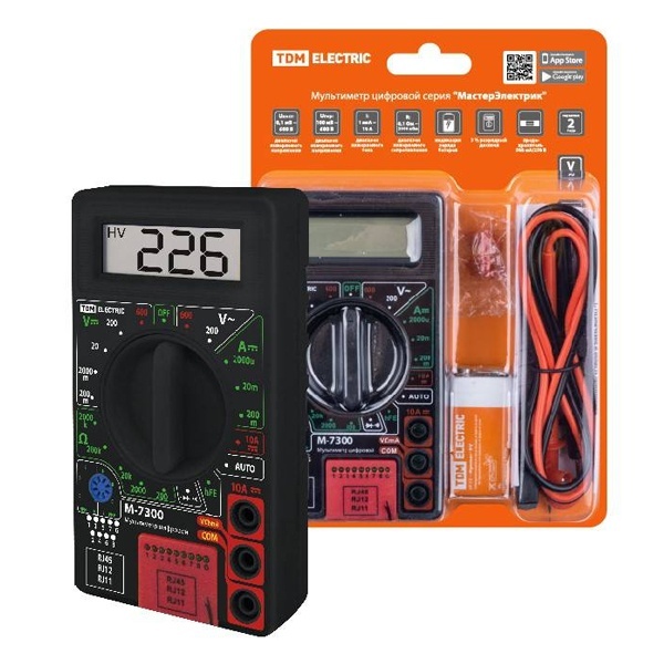 Мультиметр цифровой TDM МастерЭлектрик М-7300 (каб.тестер RJ-11,12,45)