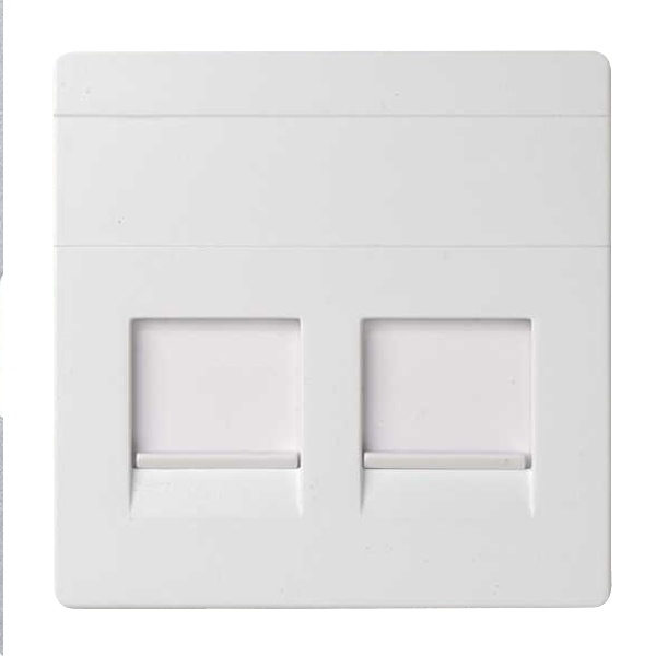 Розетка прямая для передачи данных Simon 82 Concept со шторками на 2 разъема RJ45 белый матовый