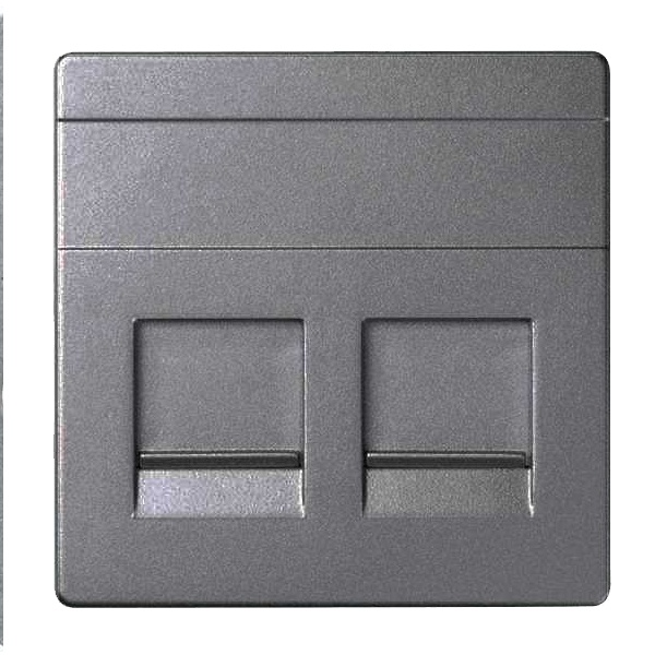 Розетка прямая для передачи данных Simon 82 Concept со шторками на 2 разъема RJ45 титан матовый