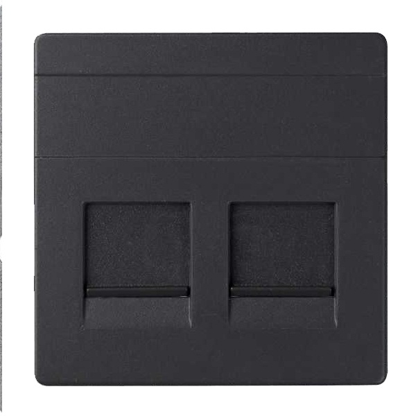 Розетка прямая для передачи данных Simon 82 Concept со шторками на 2 разъема RJ45 черный матовый