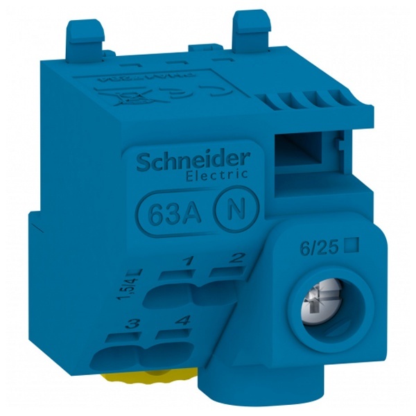 Шина N SE PRAGMA 1 отверстие 6-25мм2 (винт) и 4 отверстие 1,5-4мм2 (самозажим) до 63А синий