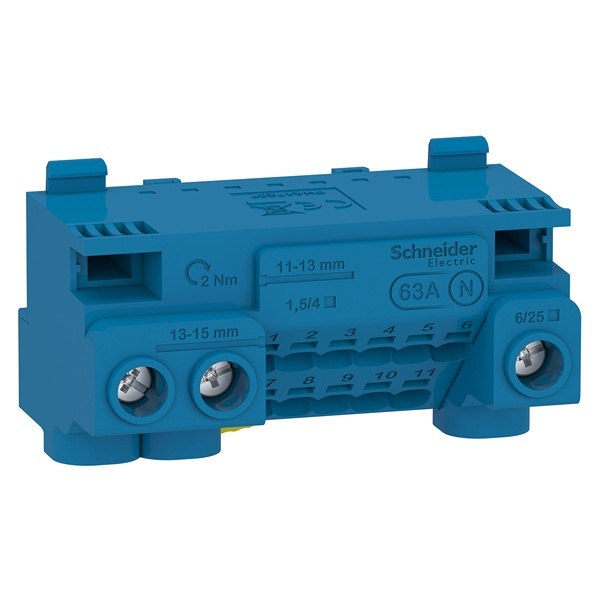 Шина N SE PRAGMA 3 отверстия 6-25мм2 (винт) и 11 отверстия 1,5-4мм2 (самозажим) до 63А синий