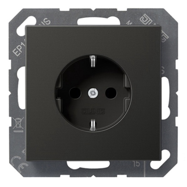 Розетка Jung ECO Profi с/з 220В 16а безвинтовой зажим черный матовый
