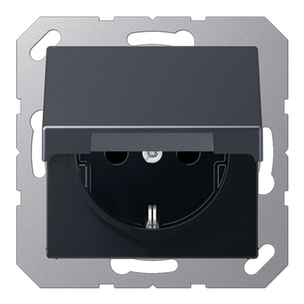 Розетка Jung ECO Profi с/з 220В 16а с крышкой безвинтовой зажим черный матовый