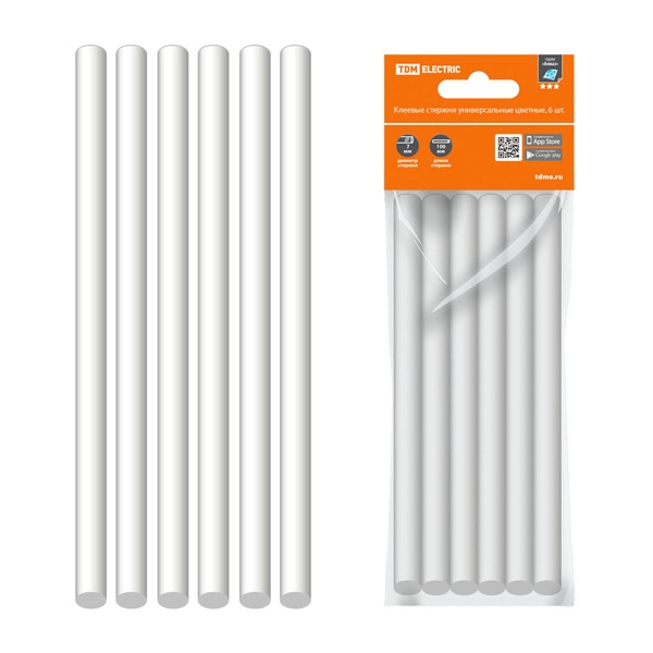 Клеевые стержни TDM Алмаз универсальные белые, 11 мм x 100 мм, 6 шт