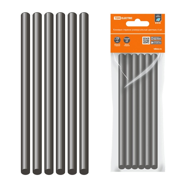 Клеевые стержни TDM Алмаз универсальные черные, 11 мм x 100 мм, 6 шт