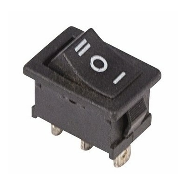 Выключатель клавишный Rexant 250V 6А (3с) ON-OFF-ON черный с нейтралью Mini