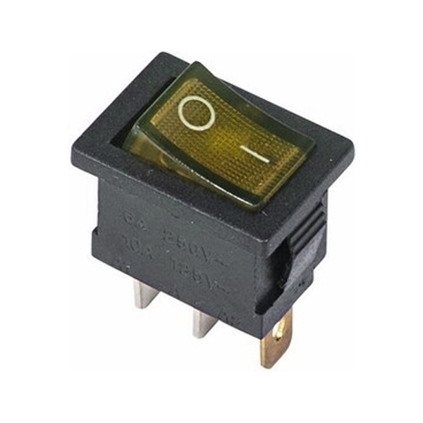 Выключатель клавишный Rexant 250V 6А (3с) ON-OFF желтый с подсветкой Mini