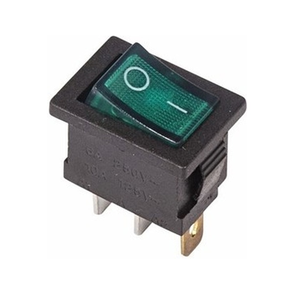 Выключатель клавишный Rexant 250V 6А (3с) ON-OFF зеленый с подсветкой Mini