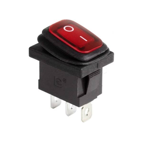 Выключатель клавишный Rexant 250V 6А (3с) ON-OFF красный с подсветкой Mini влагозащита