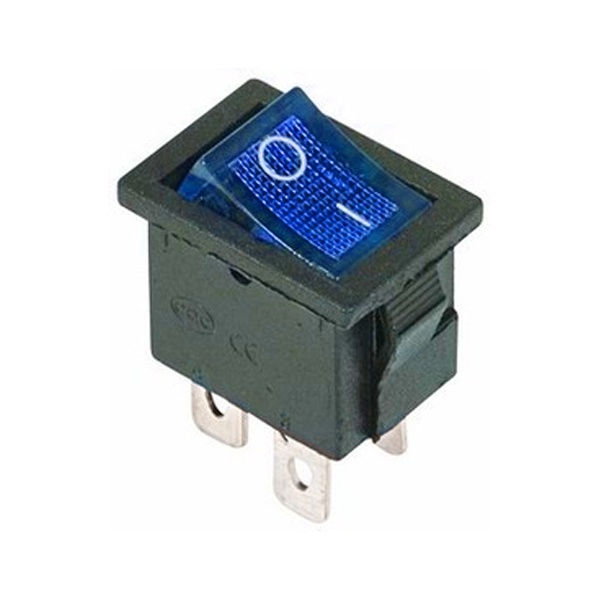 Выключатель клавишный Rexant 250V 6А (4с) ON-OFF синий с подсветкой Mini