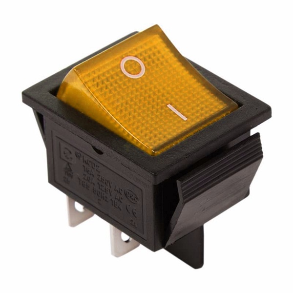 Выключатель клавишный Rexant 250V 16А (4с) ON-OFF желтый с подсветкой