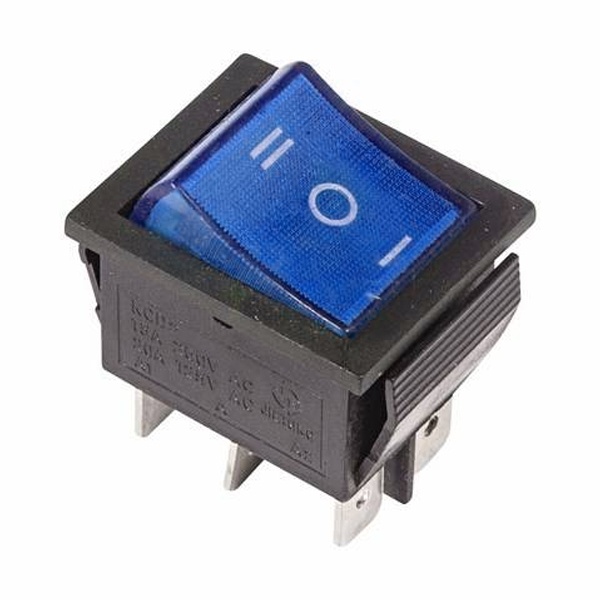 Выключатель клавишный Rexant 250V 15А (6с) ON-OFF-ON синий с подсветкой и нейтралью