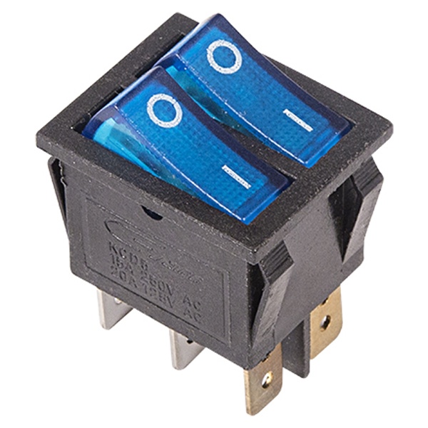 Выключатель клавишный Rexant 250V 15А (6с) ON-OFF синий с подсветкой двойной