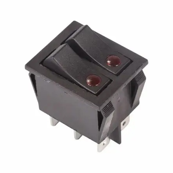 Выключатель клавишный Rexant 250V 15А (6с) ON-OFF черный с подсветкой двойной